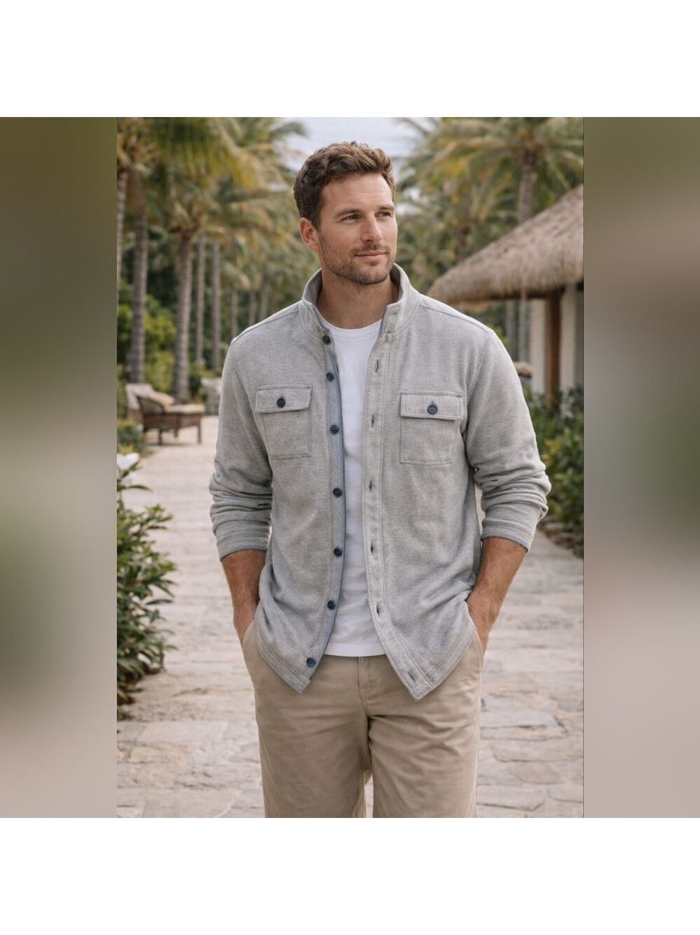 Men’s Tommy Bahama Gray Full-Button Sweater – Size L